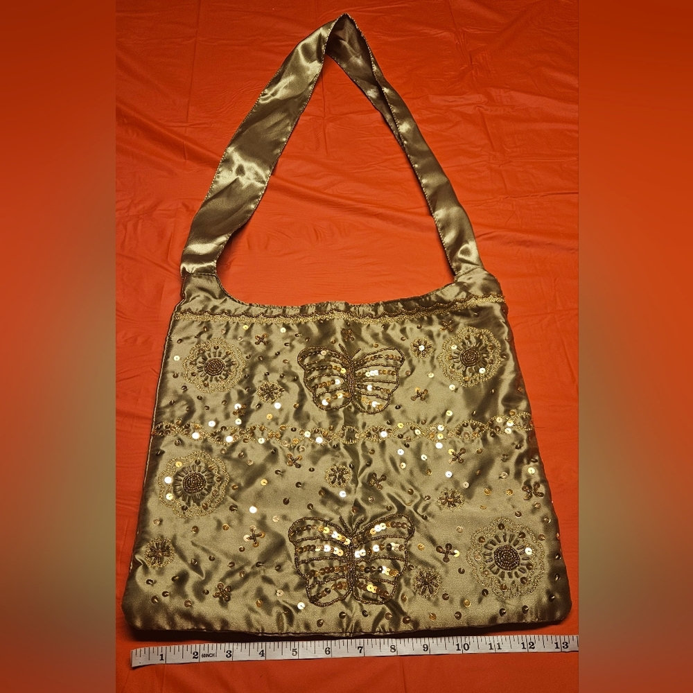 Chateau Vintage Boho Golden Embellished w/Butterfly Detail Shoulder Bag 30"Long